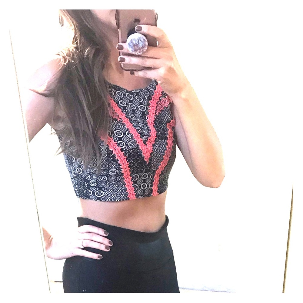 Black white and bright pink crop top